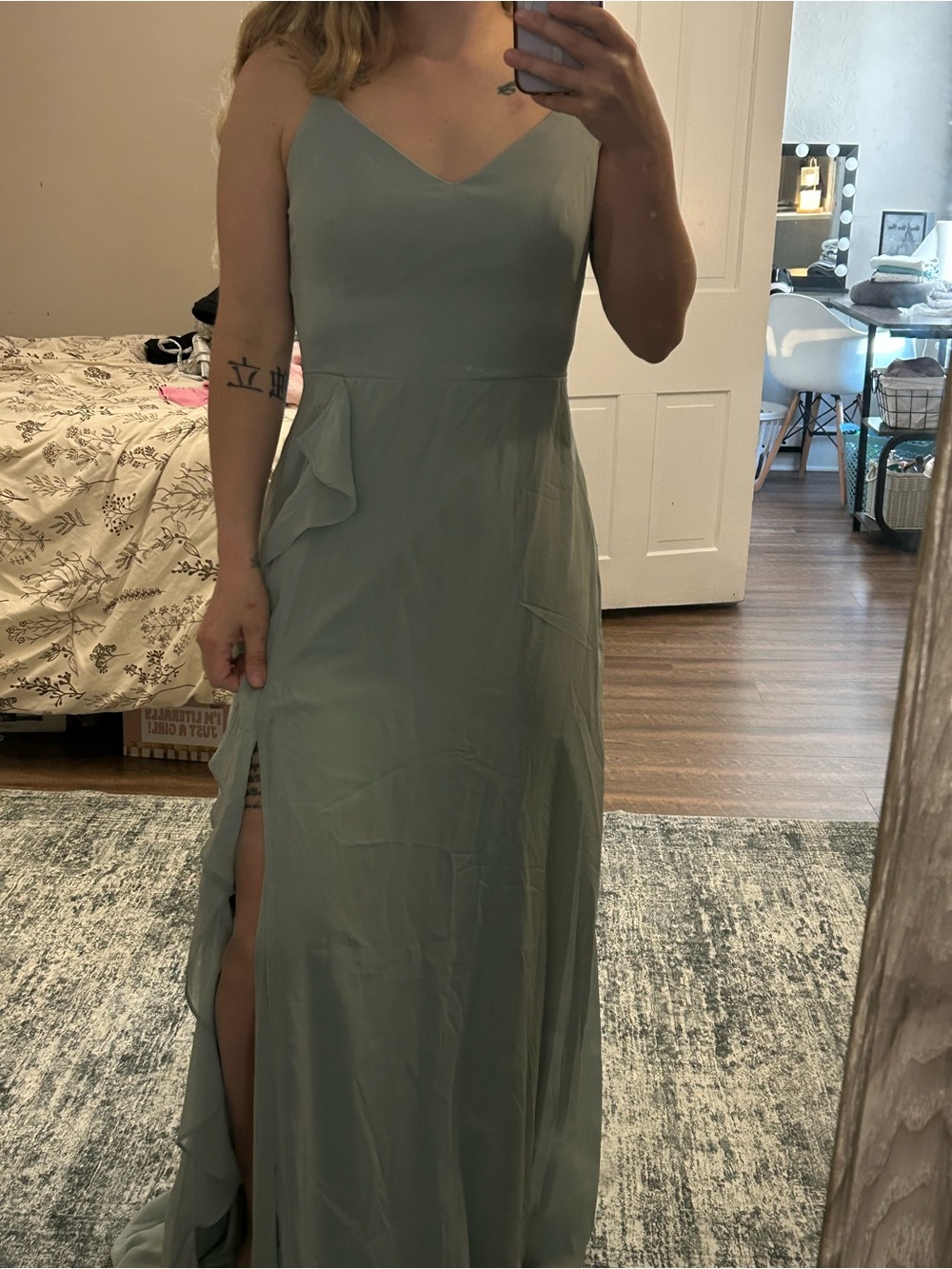 Birdy Grey Sage Green Spaghetti Strap Bridesmaid Dress